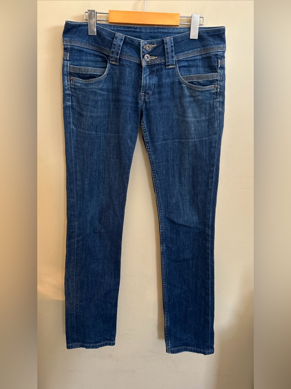 Pepe Jeans Womans Low Rise Dark Blue Slim Fit Jeans
